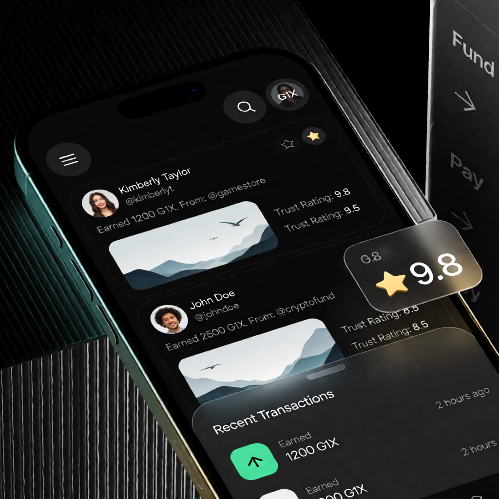 GENES1X social feed with trust ratings and earnings